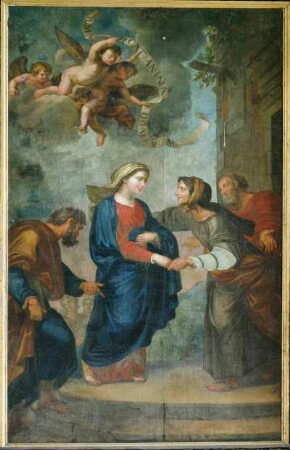 Frankreich. Bretagne. Finistere. Saint Pol de Leon. Chapelle du Kreisker. Seitenaltar 17 Jahrhundert. Heimsuchung Mariä
