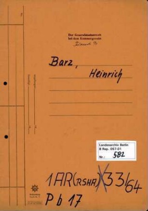 Personenheft Heinrich Barz (*27.08.1909), Polizeiinspektor und SS-Obersturmführer