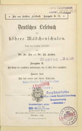 Teil 2 = 4. und 5. Schuljahr, [Schülerband]: [Teil 2 = 4. und 5. Schuljahr, [Schülerband]]