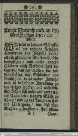 Kurtze Voransprach an den Großgünstigen Leser, und Leserin