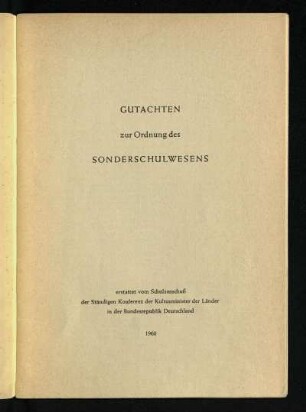 Gutachten zur Ordnung des Sonderschulwesens