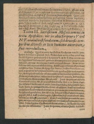 Thesis III. Sacrificium Missaticum nec in textus Apostolico ...