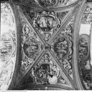 Szenen aus dem Leben des heiligen Augustinus in Stuckrahmungen