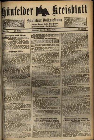 Zweite Ausgabe vom Samstag, den 15. März 1930.