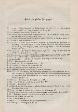 Inhalt des fünften Jahrganges