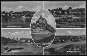 Niederlommatzsch. Schloss, Gasthof, Elbe m. Dampfer Mühlberg
