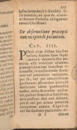 Cap. IIII. De obseruatione praecepti non recipiendi pecuniam.
