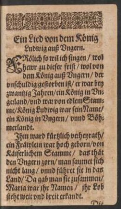 Ein Lied von dem König Ludwig auß Vngern.