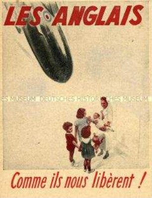 Illustriertes Propagandaflugblatt aus Vichy-Frankreich gegen die Luftangriffe der Alliierten