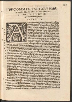 Commentariorum In Epistolas Beati Pauli Apostoli Liber VI. Qui Est In epistolam ad Philippenses.