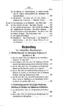 Nachweisung der mitgeteilten Verordnungen