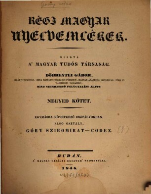 Régi magyar, Kötet 4 (1846)