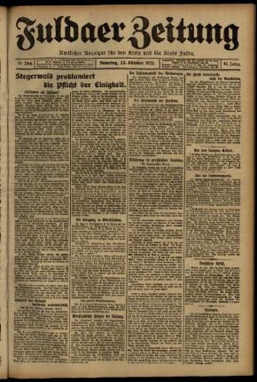 Erste Ausgabe vom Samstag, den 22. Oktober 1921.