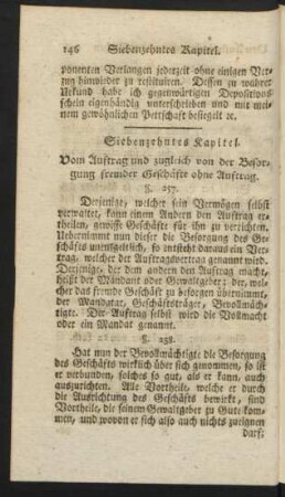 Siebenzehntes Kapitel. Vom Auftrag und zugleich von der Besorgung fremder Geschäfte ohne Auftrag.