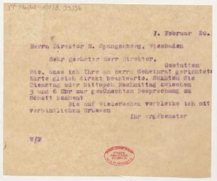 Brief an Heinrich Spangenberg : 07.02.1920
