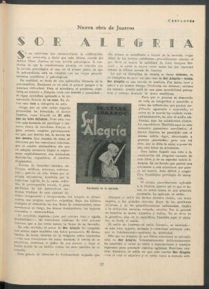 Nueva obra de Juarros - "Sor Alegría"