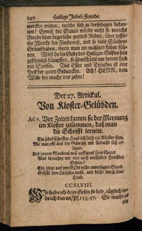 Der 27. Artickul. Von Kloster-Gelübden.