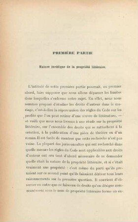 Première partie. Nature juridique de la propriété littéraire