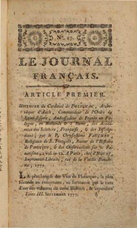 Le Journal français, 3. 1777 = Nr. 17 - 24