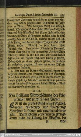 XLII. Die heilsame Abwechselung der kriegerischen und friedfertigen Fürsten