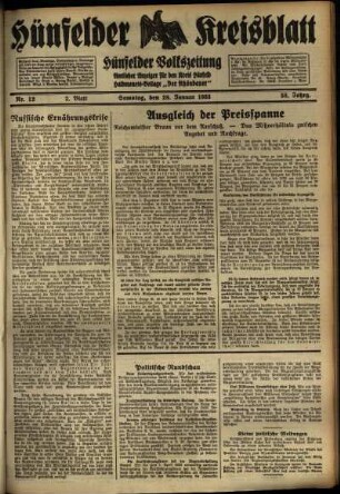 Zweite Ausgabe vom Samstag, den 28. Januar 1933.