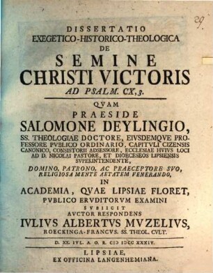 Diss. exeg. hist. theol. de semine Christi victoris : ad Psalm. CX, 3