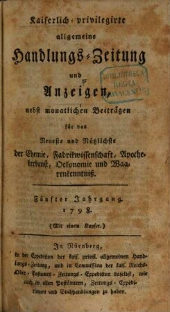 Kaiserlich-privilegirte allgemeine Handlungs-Zeitung und Anzeigen. 5. 1798