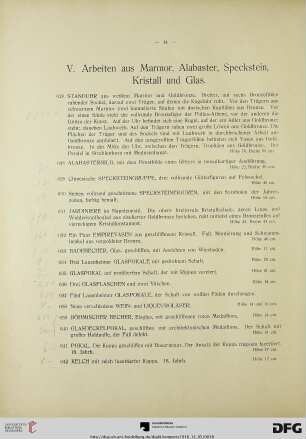 V. Arbeiten aus Marmor, Alabaster, Speckstein, Kristall und Glas (Nr. 626-643)