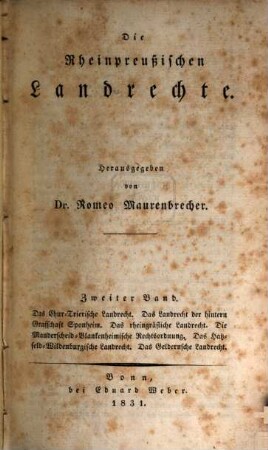 Die rheinpreußischen Landrechte, 2. Das Chur-Trierische Landrecht, Das Landrecht der hintern Grafschaft Sponheim, ...