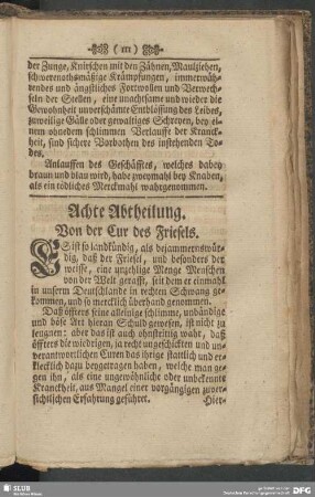 Achte Abtheilung. Von der Cur des Friesels