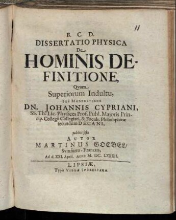 Dissertatio Physica De Hominis Definitione
