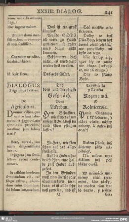 Dialogus Trigesimus Tertius. De Agricultura