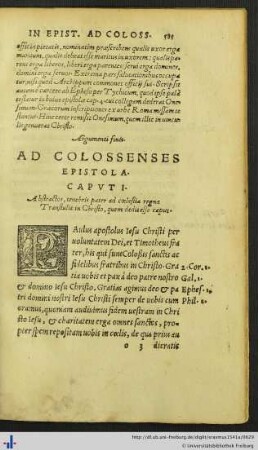 Ad Colossenses Epistola.