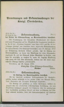 Verordnungen und Bekanntmachungen der Königl. Oberbehörden