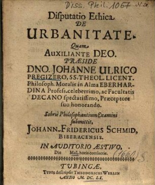 Disputatio Ethica De Urbanitate