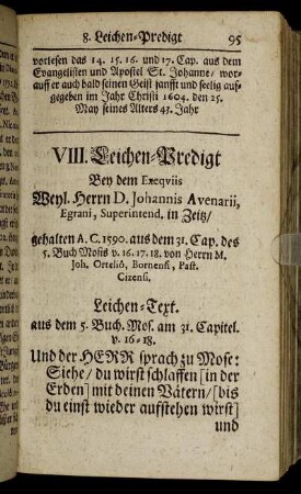 VIII. Herrn D. Johannis Avenarii, Egrani, Superintend. in Zeitz/