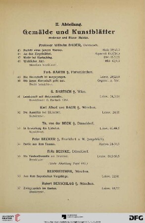 II. Abteilung. Gemälde und Kunstblätter moderner und älterer Meister (Nr. 45-252)
