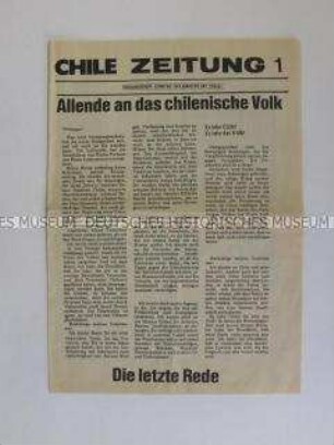 Sonderdruck zum Militärputsch in Chile mit dem Wortlaut der letzten Rede von Salvador Allende