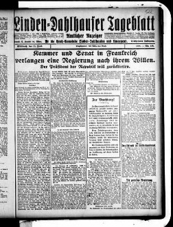 Linden-Dahlhauser Tageblatt : Bochumer Tageblatt : amtlicher Anzeiger für die Groß-Gemeinde Linden-Dahlhausen und Umgegend