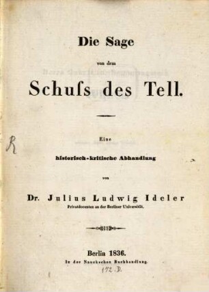 Die Sage von dem Schuß des Tell