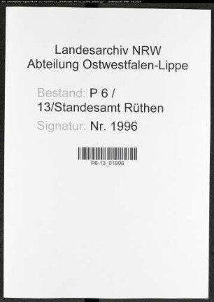 Sterberegister Standesamt Rüthen