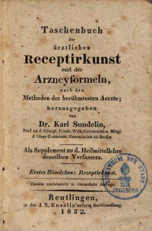 Taschenbuch der ärztlichen Receptirkunst
