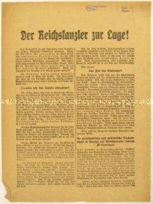 Flugblatt mit einer Rede von Reichskanzler Wilhelm Cuno zur Ruhrbesetzung