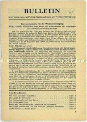 Illegales Informationsblatt der KPD "Bulletin" u.a. zur deutschen Einheit