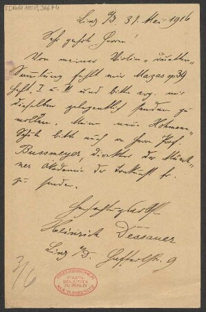 Brief an B. Schott's Söhne : 31.05.1916