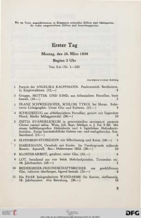 Erster Tag, Montag, den 26. März 1934, Beginn 3 Uhr (Nr. 1-223)