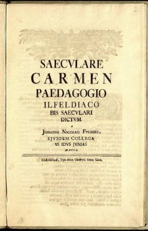 Saecvlare Carmen Paedagogio Ilfeldiaco Bis Saecvlari Dictvm