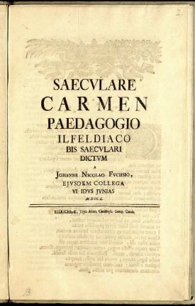 Saecvlare Carmen Paedagogio Ilfeldiaco Bis Saecvlari Dictvm