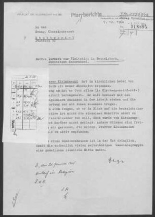 Beutelsbach: Visitationsbericht mit Pfarrbericht 1964
