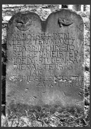 alter Friedhof. Grabstein des Schuhmachermeisters Jörg Stugen, 1674